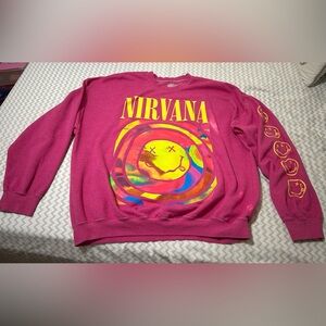 Urban Outfitters Nirvana Smile Overdyed Crew Neck Sweatshirt (Hot Pink) size S/M